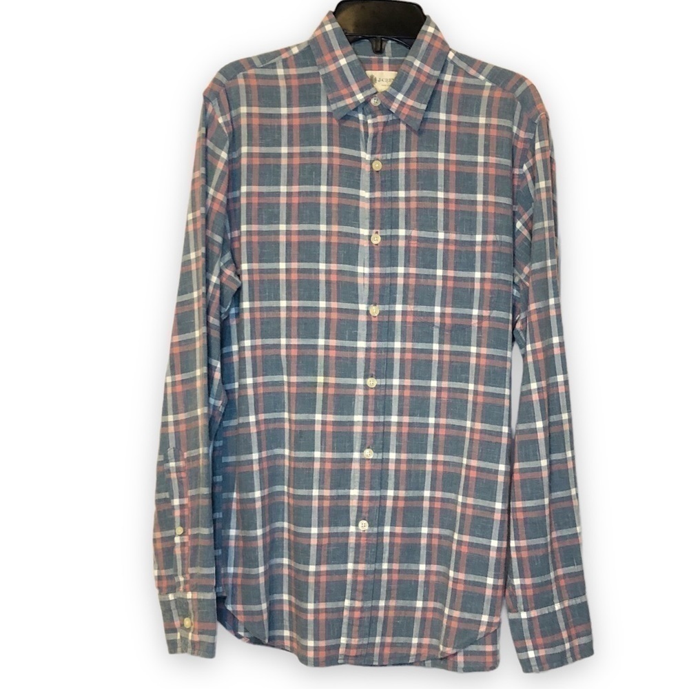 J Crew Factory Mens Plaid Button Down Shirt Blue Pink White Size XS